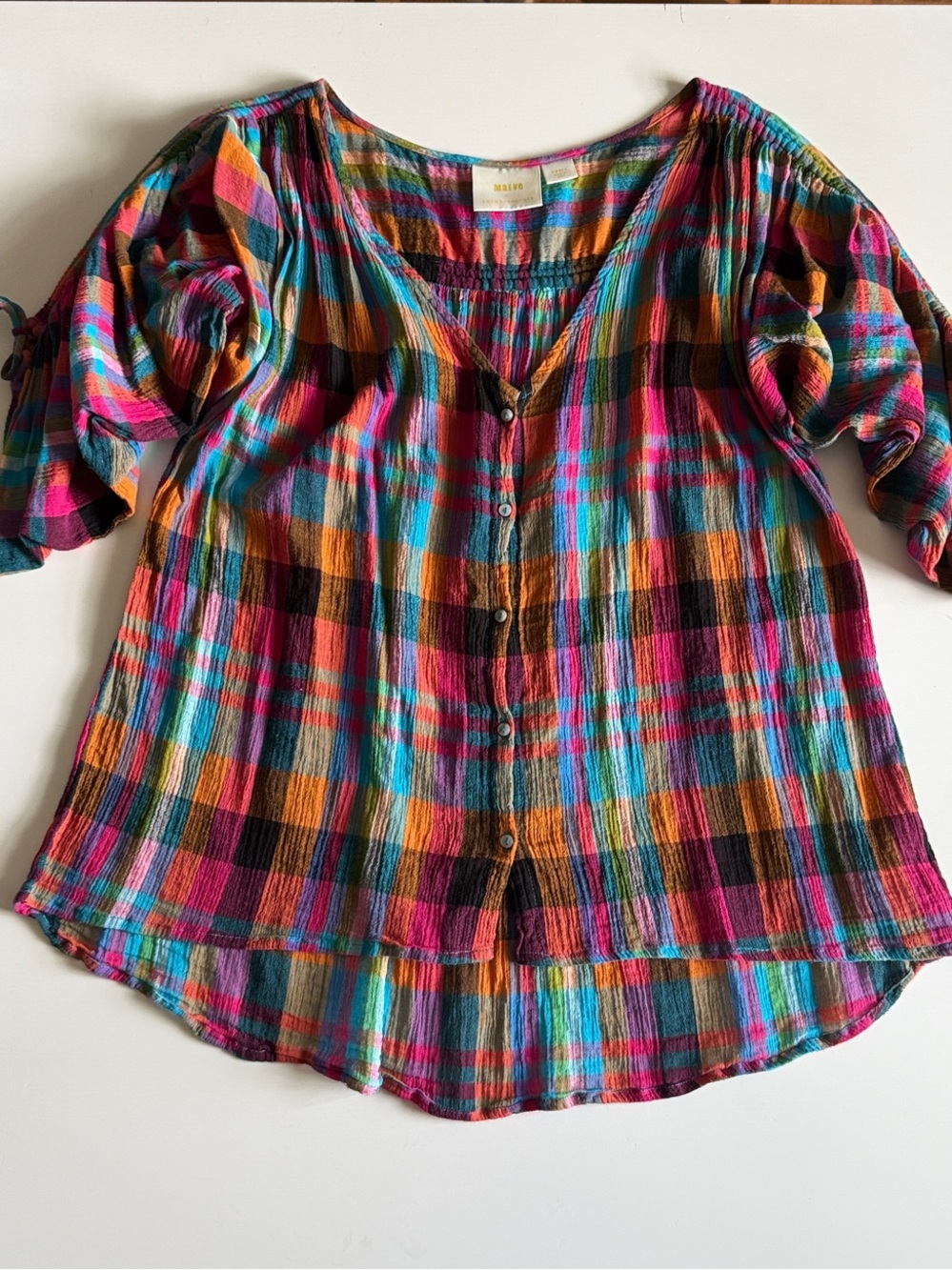 Anthropologie (Maeve) Lightweight Multicolor Plaid Button-Down Shirt Sz S EUC
